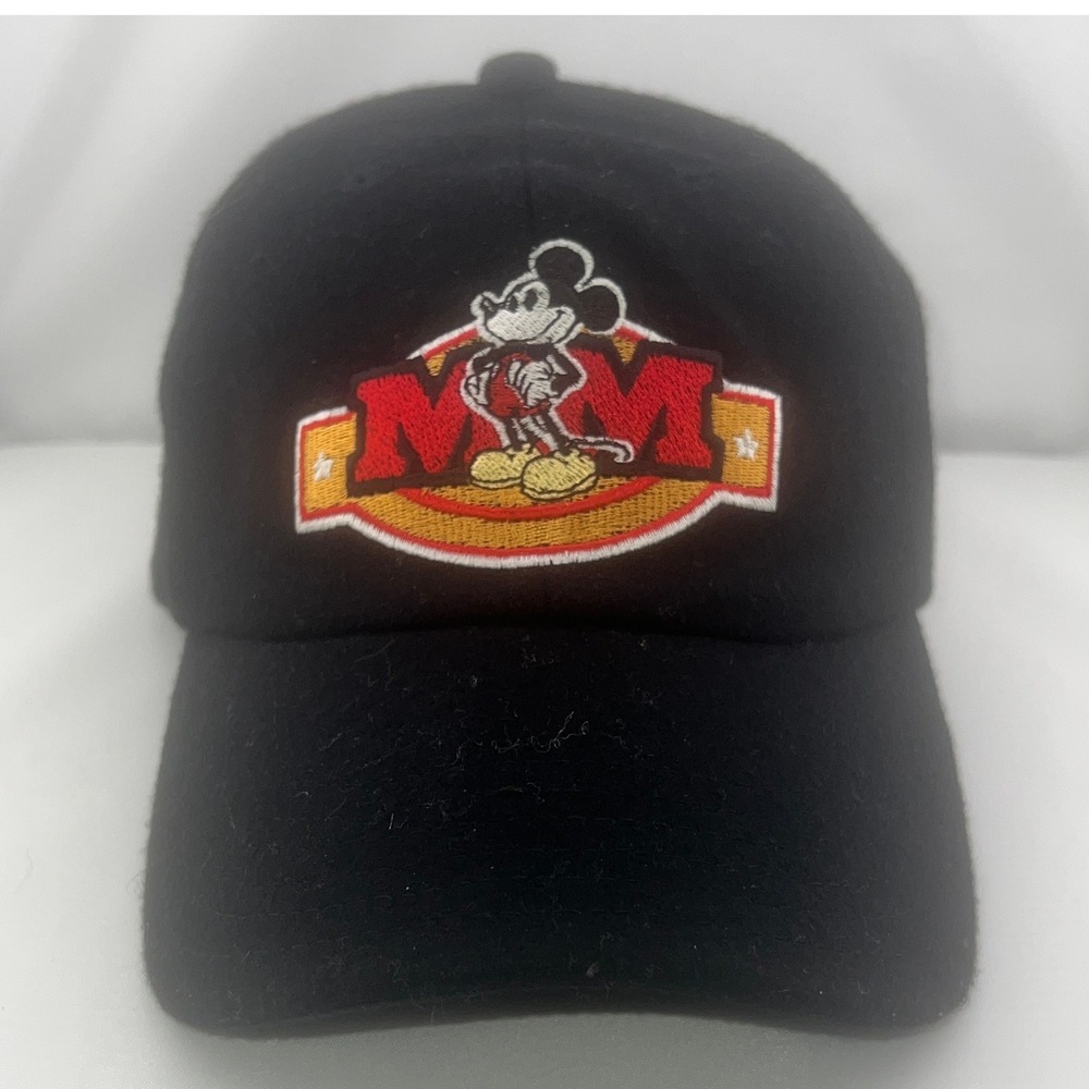 Disney Store Mickey Mouse Championship Style Hat Black Wool Blend Strapback Cap‎
